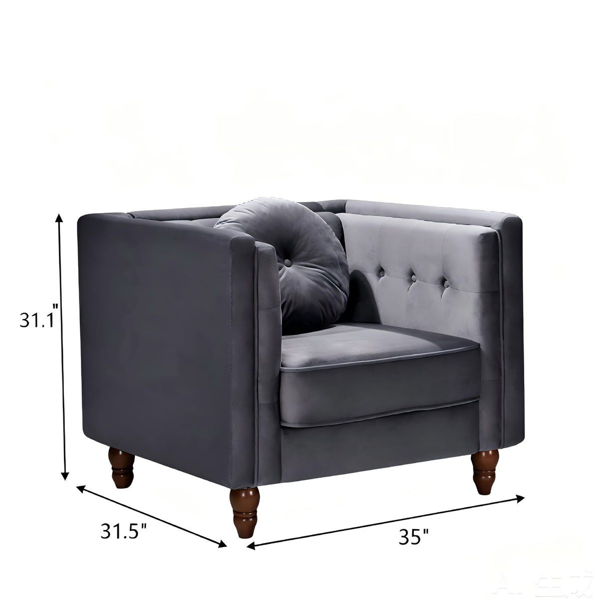 Charcoal tufted accent side chair with square arms and button-tufted back