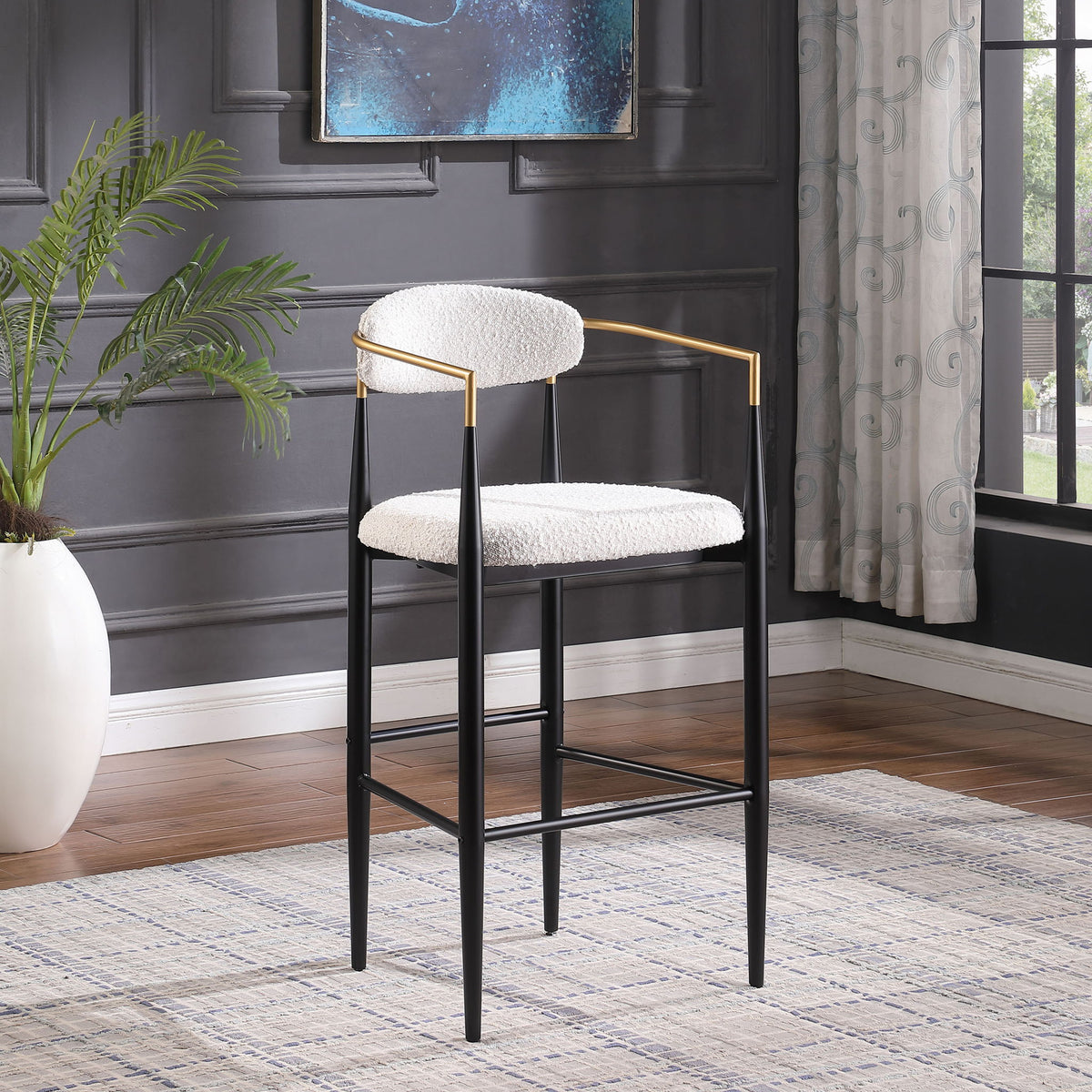 Barstools (Set of 2), Counter Height Upholstered Bar Stools With Backs And Iron Legs For Kitchen Island - Beige