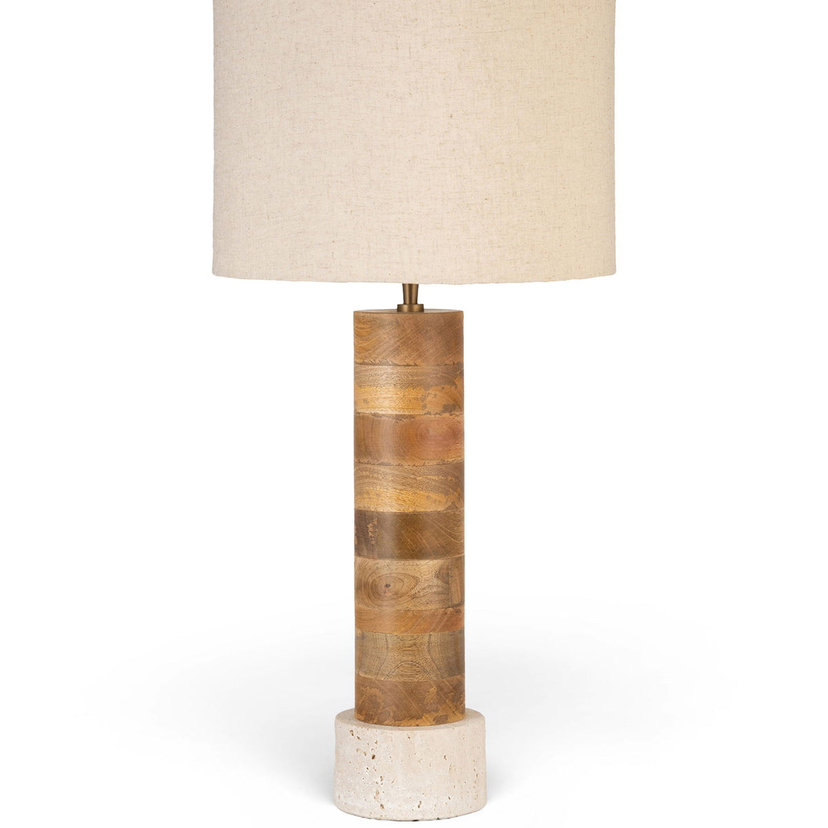 Orenda - Mango Wood Base And Linen Textured Fabric Shade Table Lamp - Travertine / Natural