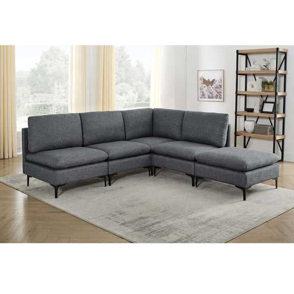 Dark gray upholstered modular sectional with tall legs, L-shape sofa with chaise corner