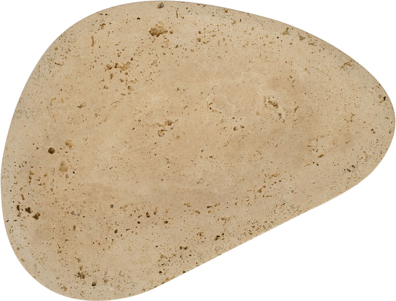 Beige travertine bowl with speckled stone surface, oval design