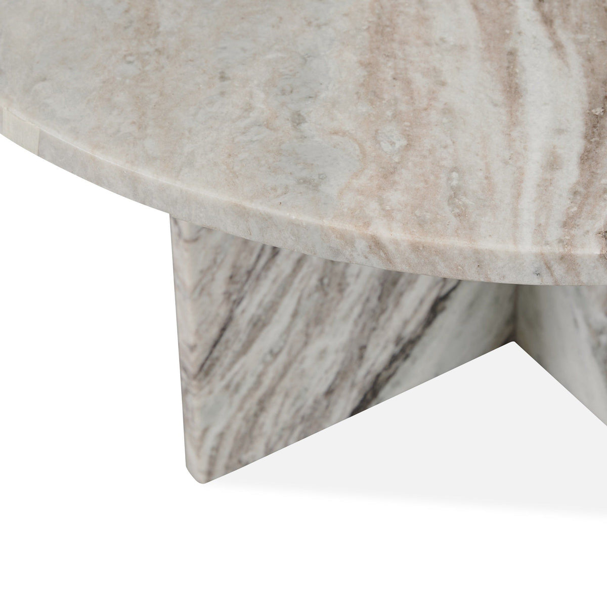 Gray marble table corner detail with rounded edge and pedestal base