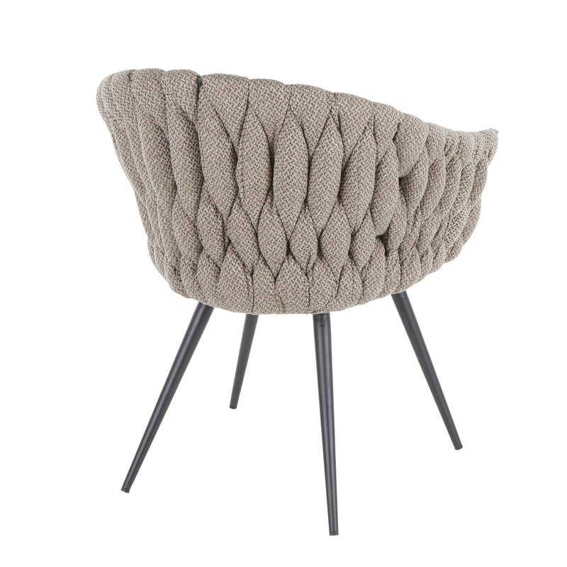 Dark gray braided contemporary chair with tufted back and taupe seat cushion