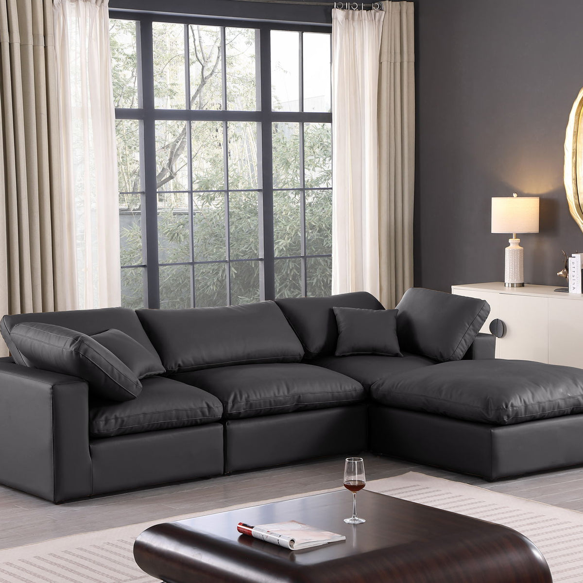 Comfy - 4 Piece Faux Leather Modular Sectional With Chaise