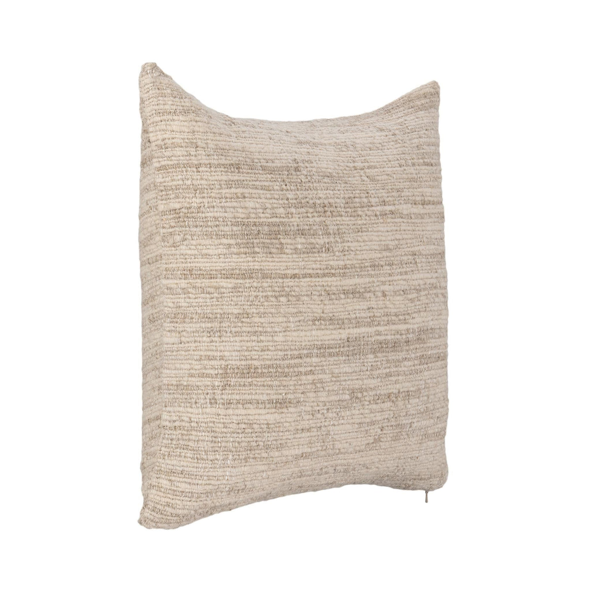 Natural woven pillow cover, single corner visible with textured stripe-like pattern
