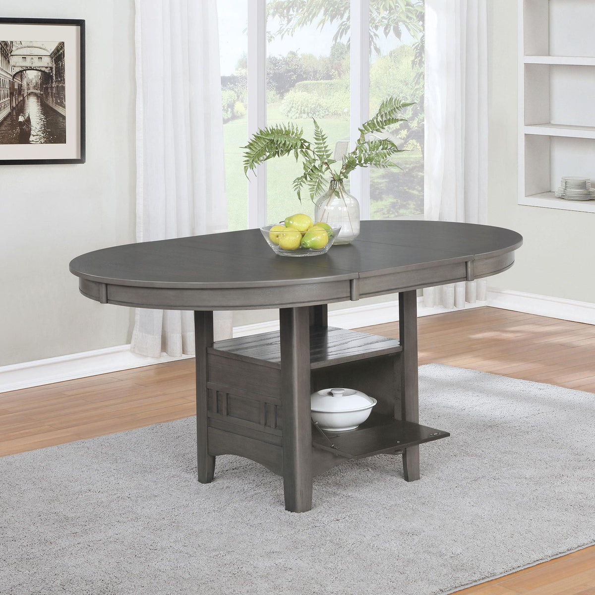 Lavon Oval 60-inch Extension Leaf Dining Table Medium Grey