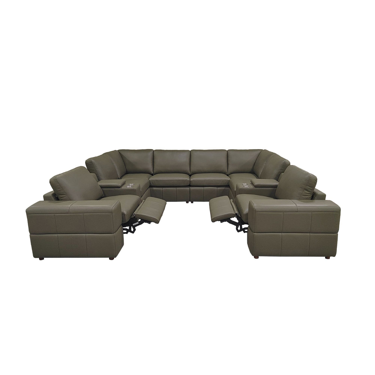 Upholstered Large Arms Sectional With Recliner Seats