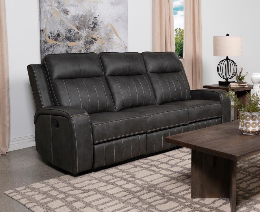 Raelynn - Upholstered Track Arm Motion Sofa - Gray