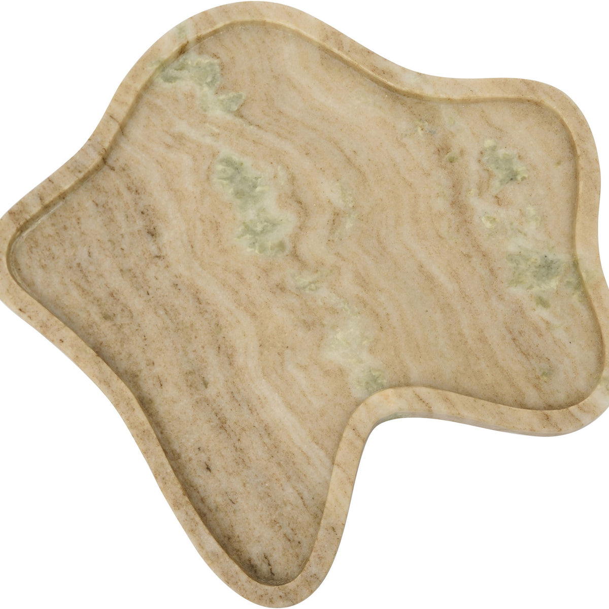 Beige marble serving tray with organic wavy shape and natural veining