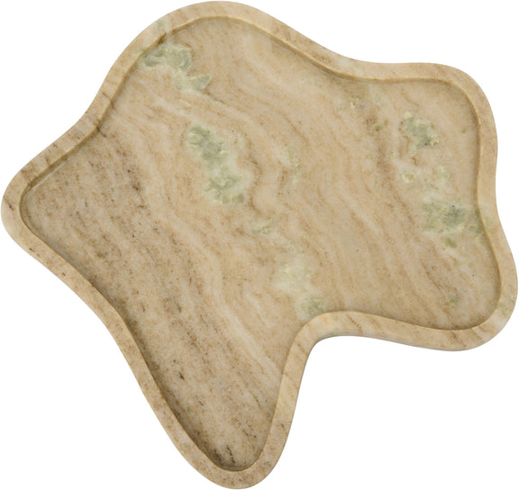 Beige marble serving tray with organic wavy shape and natural veining