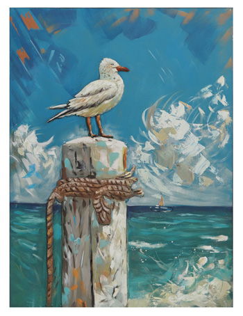 Clemford seagull wall decor, blue ocean painting on canvas