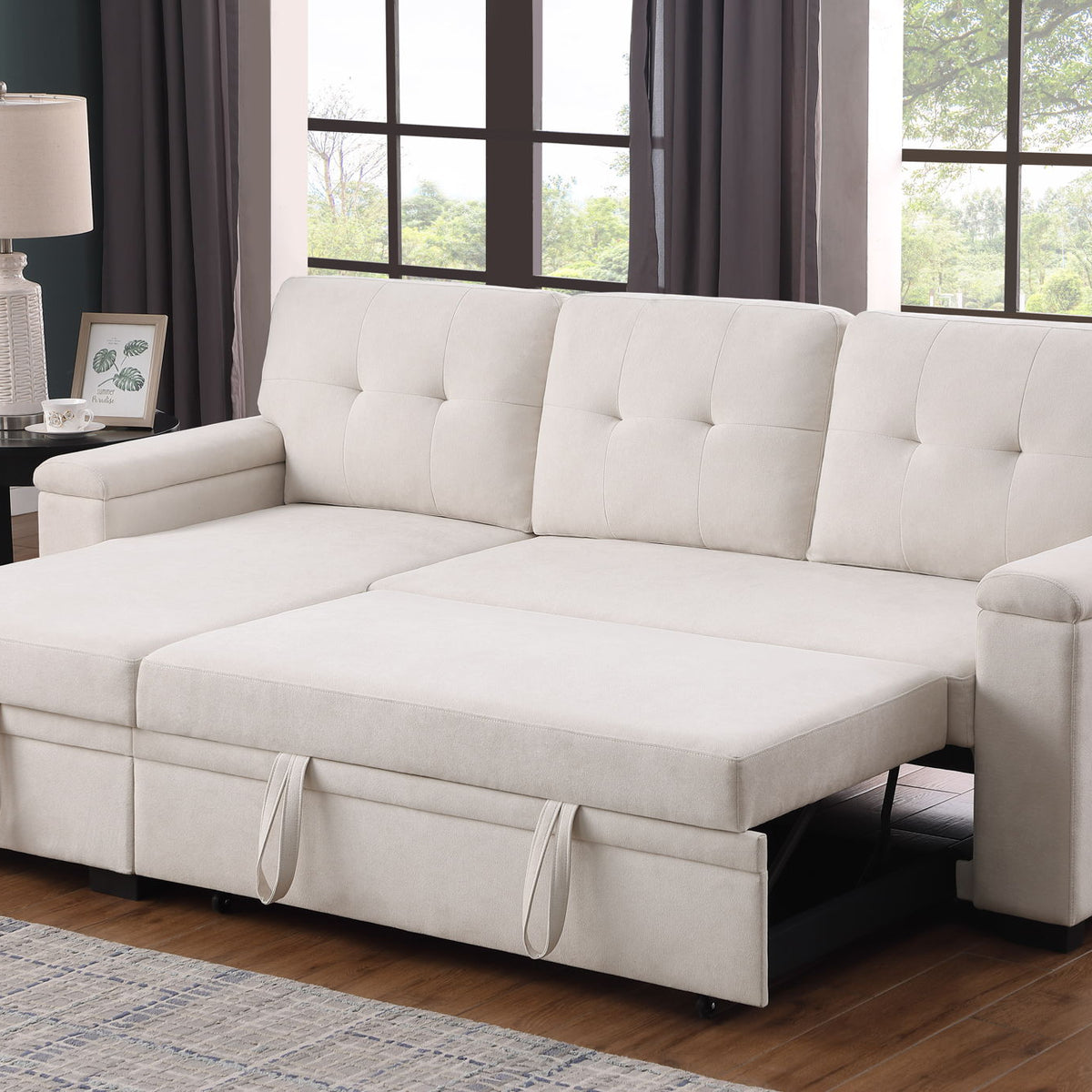Lucca II - 84.5"W Reversible Sleeper Sectional Sofa with Storage Chaise