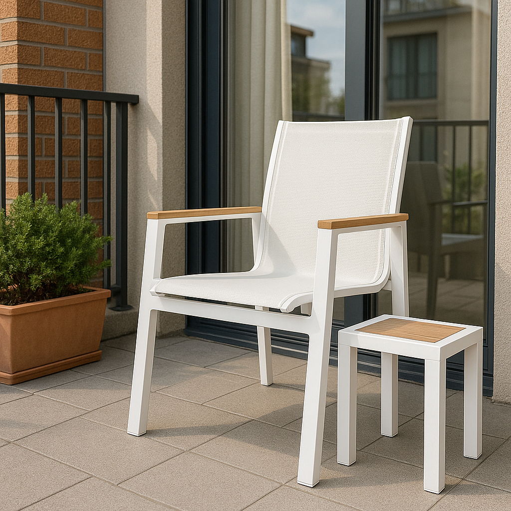 Nizuc - Outdoor Patio Dining Arm Chair With White Frame And Natural Arms (Set of 2)