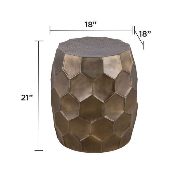 Bronze hex-pattern end table, 18in wide, 21in tall, dark gray textured top