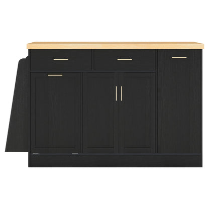 Black kitchen sideboard with sliding-door cabinet and wood-look top, 3-tier spice storage