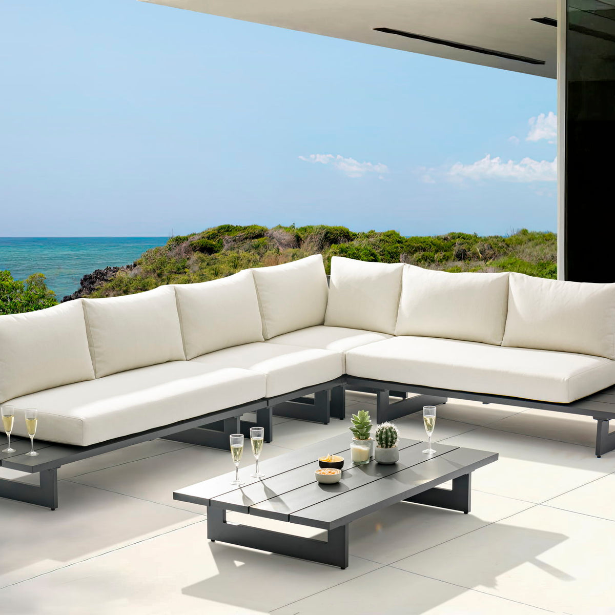 Maldives - 4 Piece Water Resistant Outdoor Patio Modular Sectional With Gray Base
