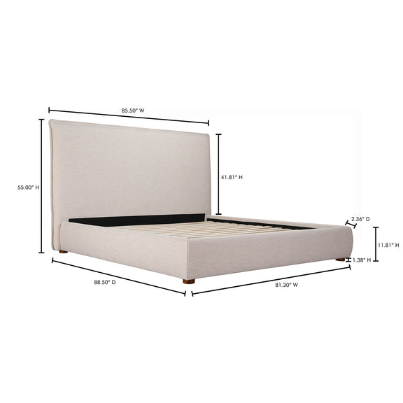 Wheat king bed frame with tall headboard and low platform base
