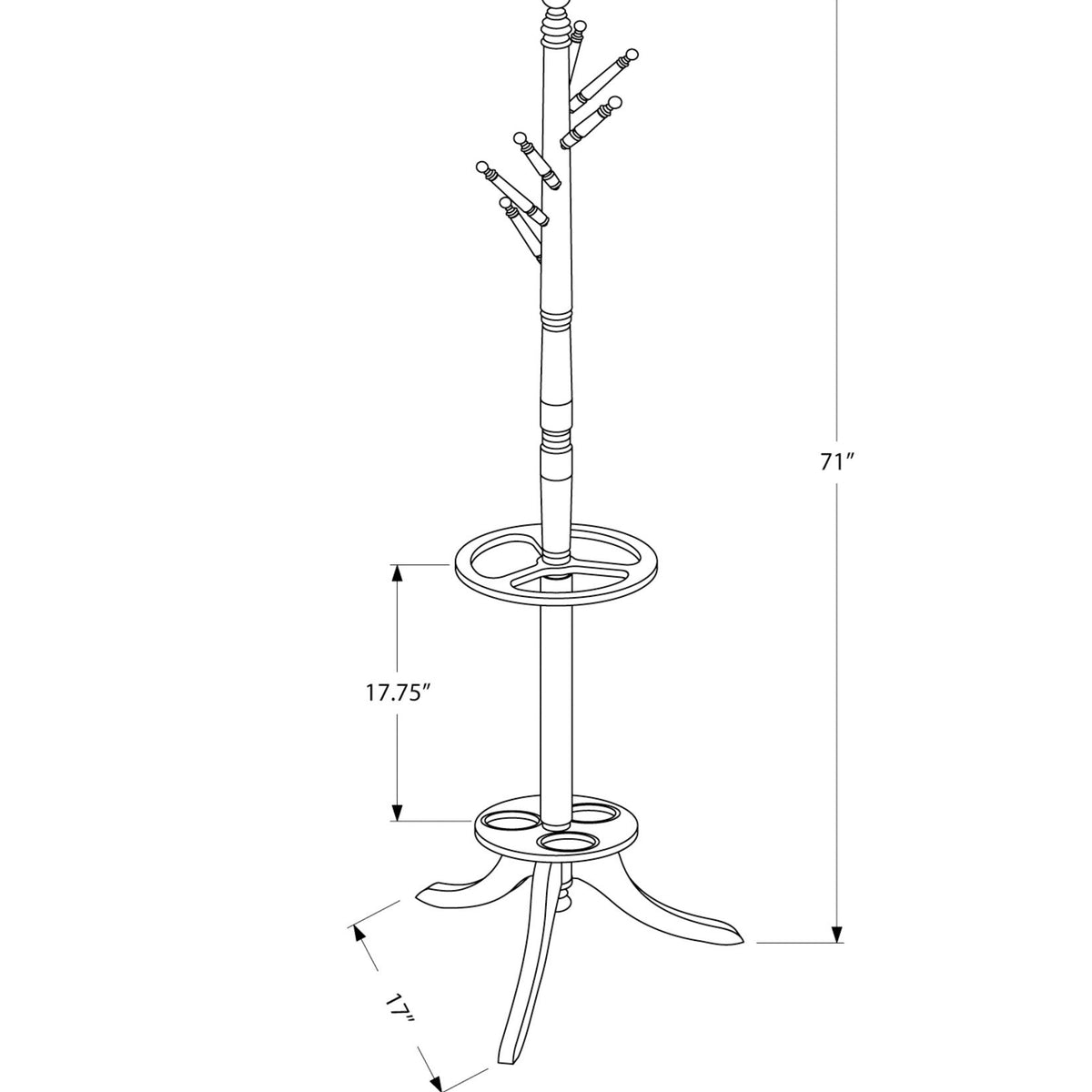 Free Standing Coat Rack 6 Hooks For Entryway With Umbrella Holder - Cherry
