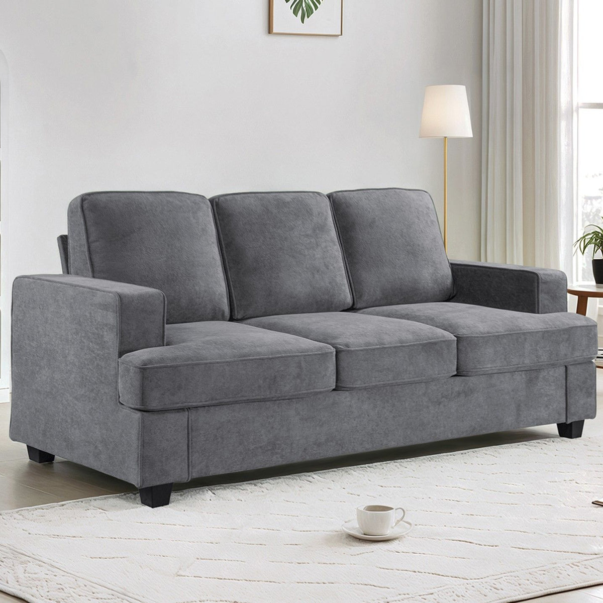 Modern Sofa, Comfortable 3 Seater Couch With Deep Seating, Loose Back Cushions, Wide Arms