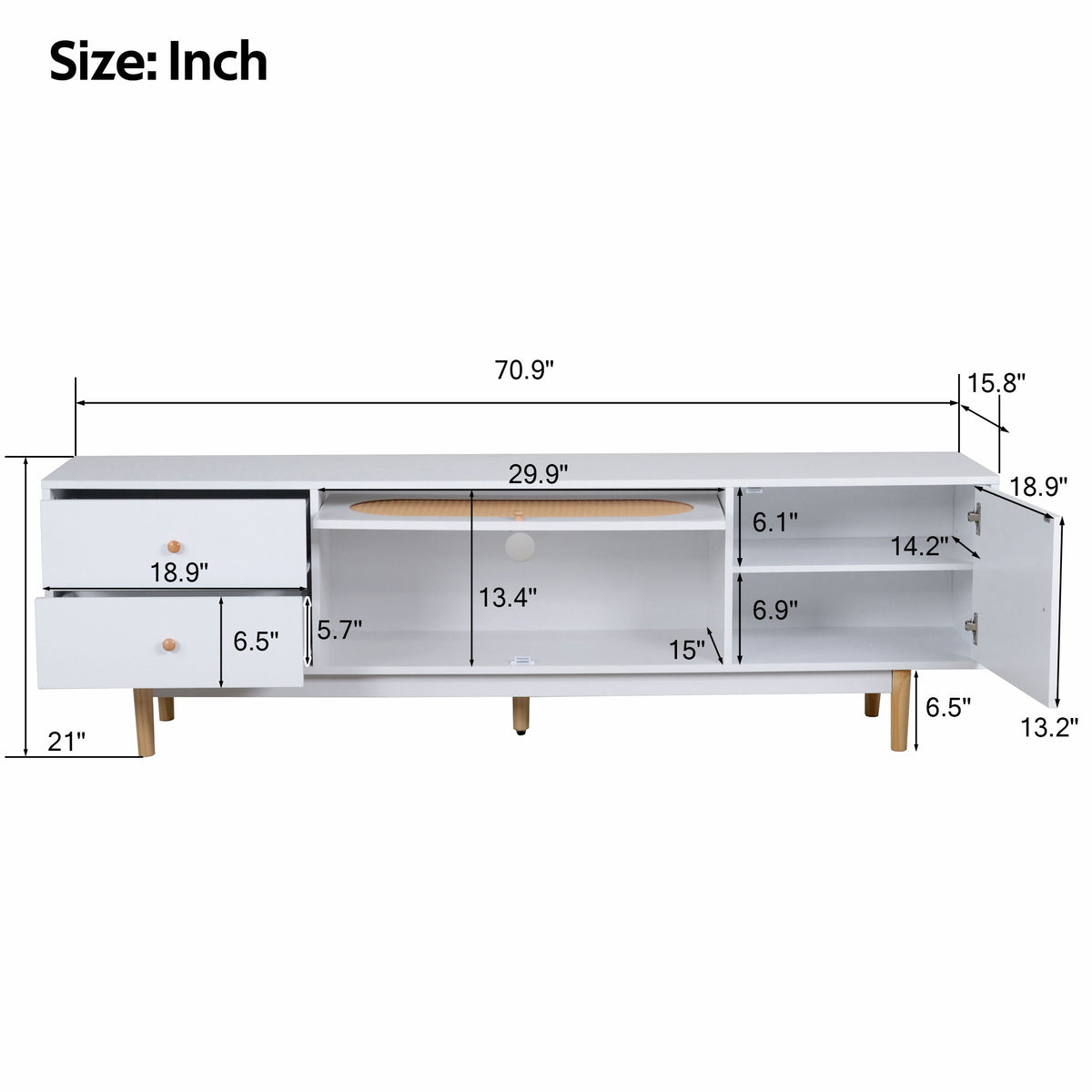 70" TV Stand With Drawers - White