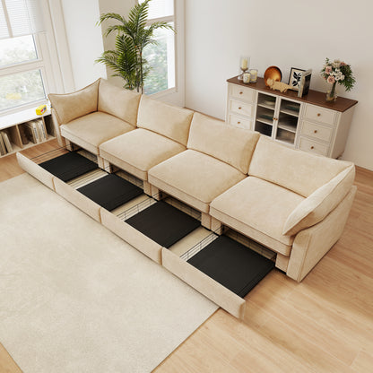 4-Seater Chenille Sofa - Wheat Chenille