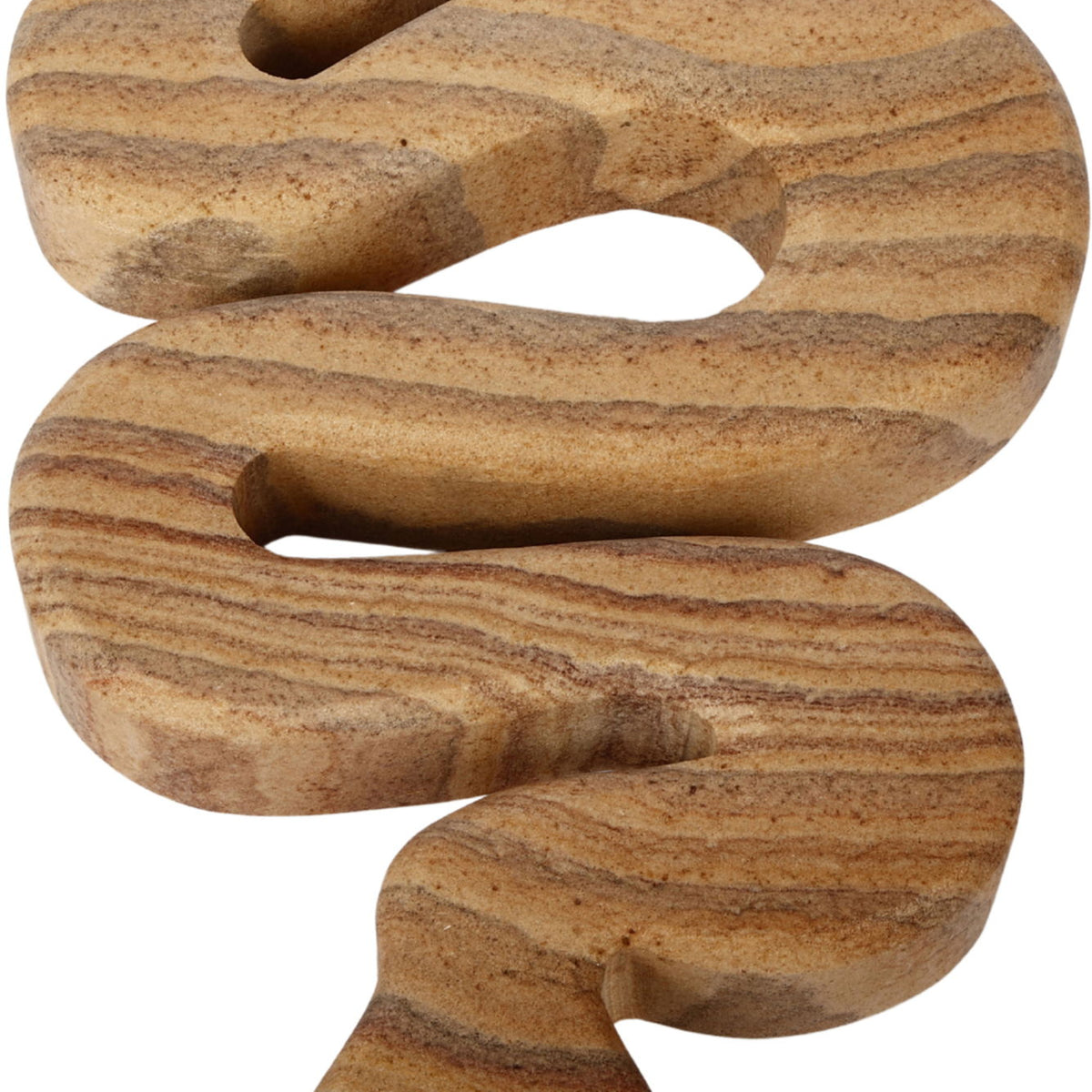 Light brown striped marble tabletop object with curved cutouts
