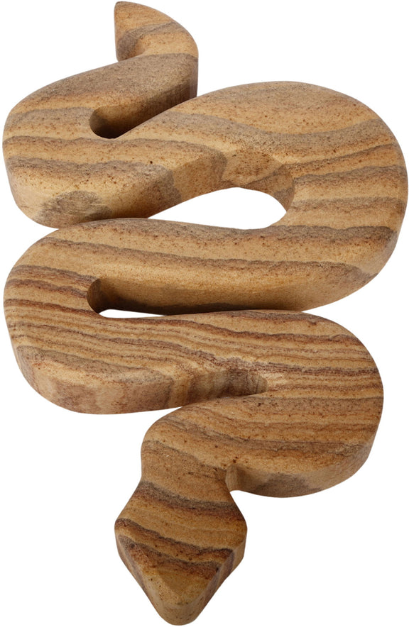 Light brown striped marble tabletop object with curved cutouts