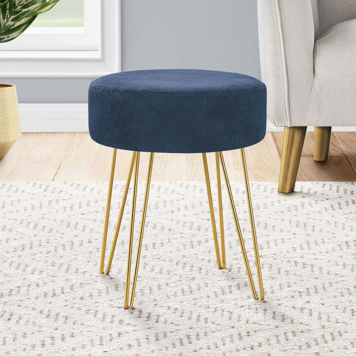 Ottoman, Pouf, Footrest, Foot Stool, Round Gold Metal Legs, Contemporary, Modern