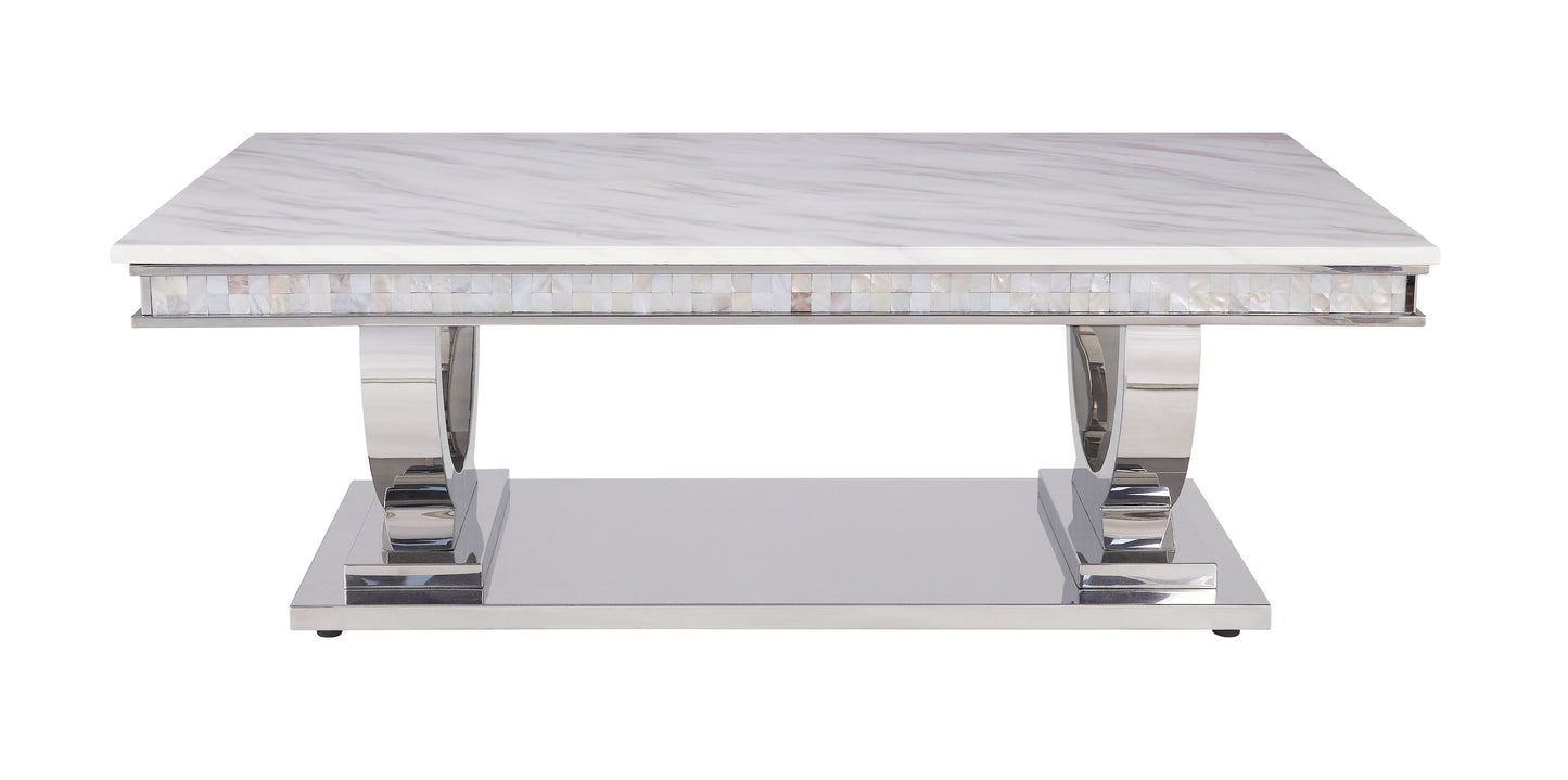 Zander - Printed Faux Marble Top & Mirrored Table - Marble