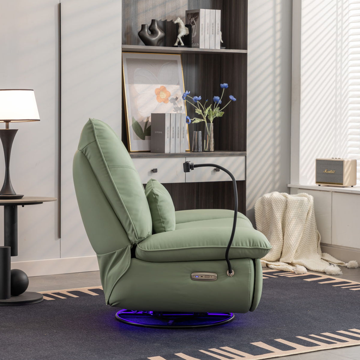270 Swivel Glider Recliner Chair, Power Recliner Rocking Chair, USB Port Charge For Nursery Chair With Atmosphere Lamp For Living Room Bedroom Apartment