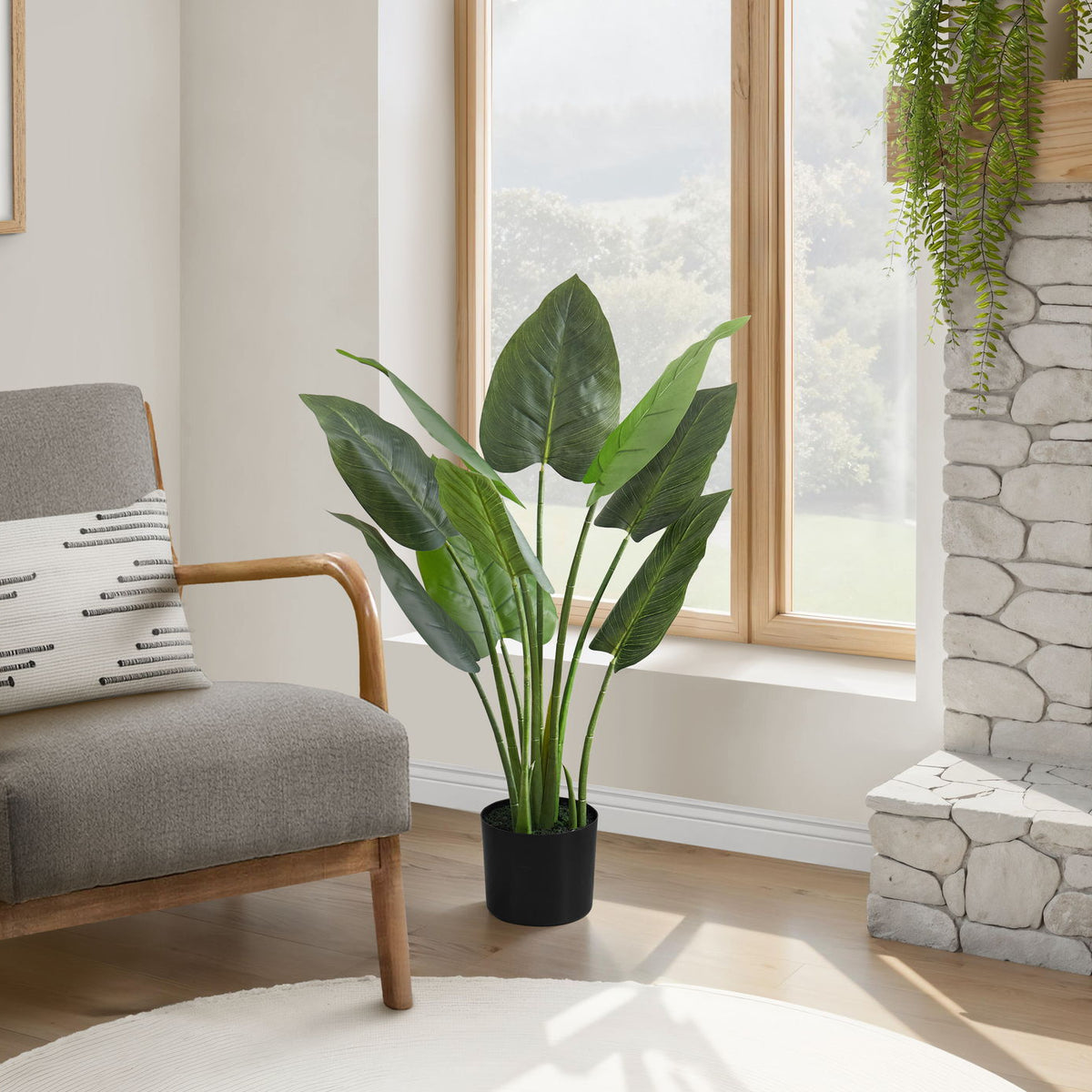 37" Tall, Artificial Plant, Aureum Tree, Indoor, Faux, Fake, Floor, Greenery, Potted, Real Touch, Decorative - Green / Black