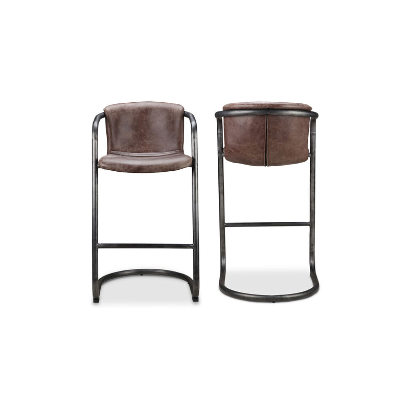 Freeman - Leather Barstool (Set of 2) - Grazed Brown