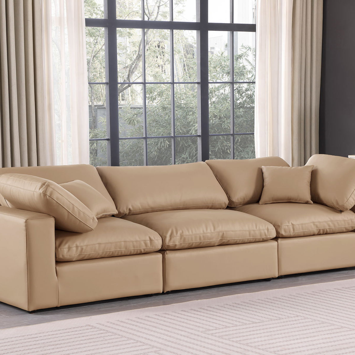 Comfy - Faux Leather Modular Sofa 3 Pieces - Tan