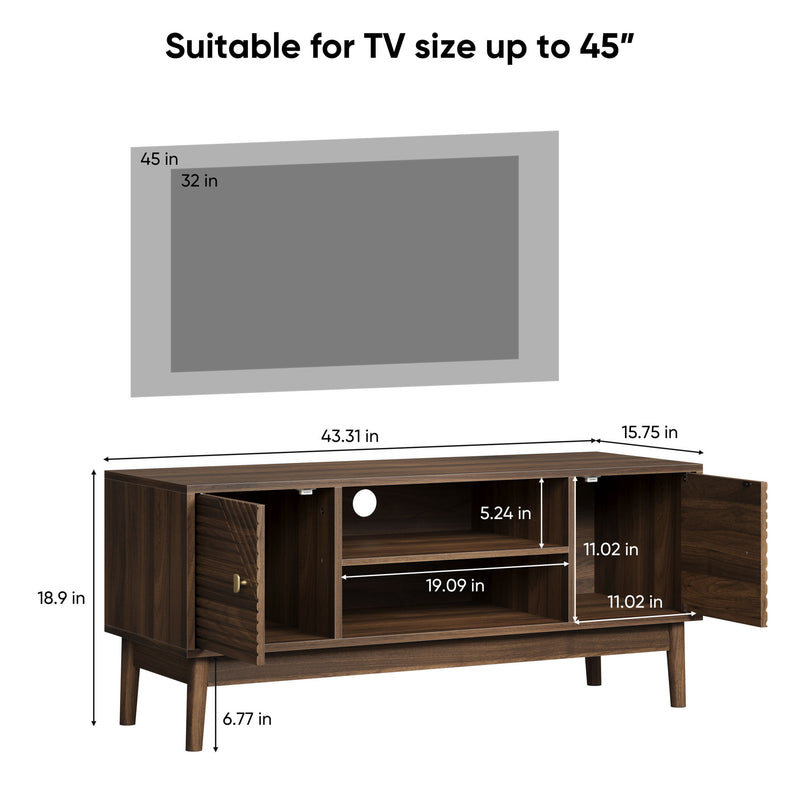 Mid Century Modern TV Stand Entertainment Center With Storage - Walnut