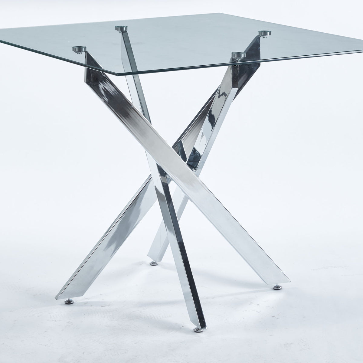 Dining Table With Cross Metal Leg And Tempered Glass, Modern Space Saving Kitchen Table For Living Room Legs, Square Table