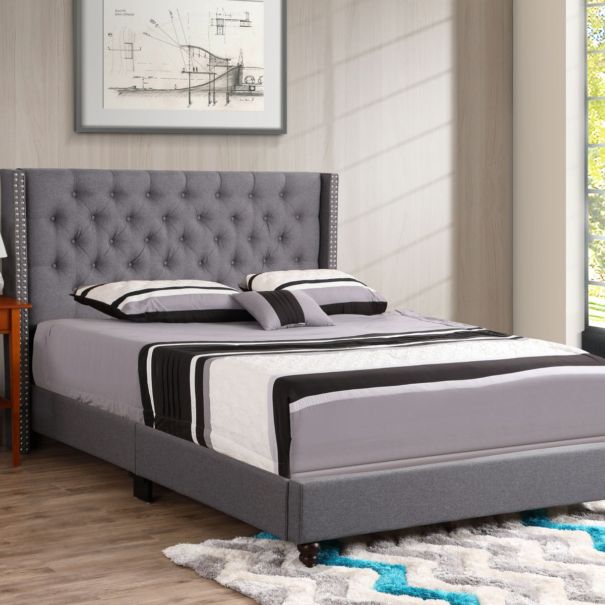 Nailhead Bed Transitional Vibrant