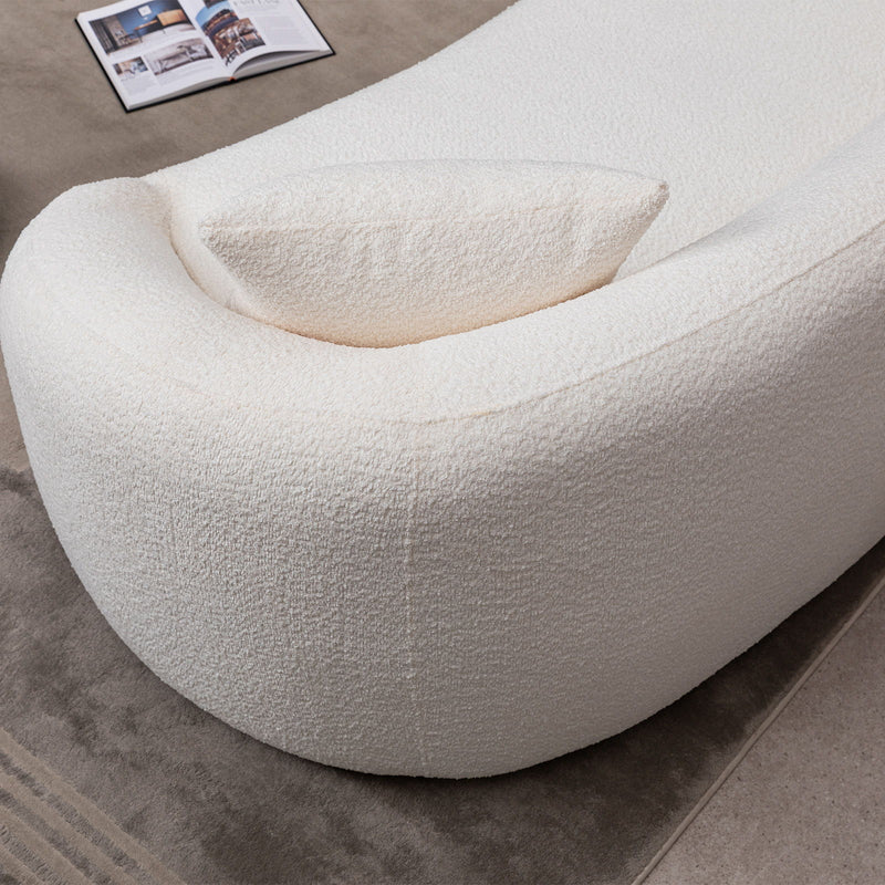 White textured fabric curved armchair seat with rounded armrests