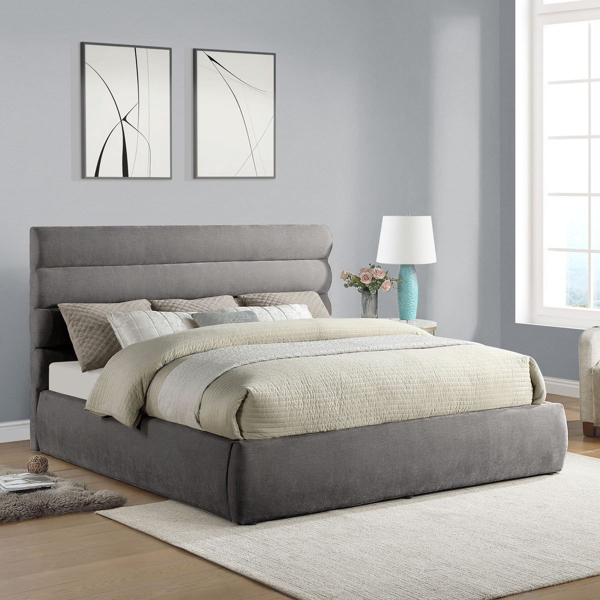 Adam - Chenille Fabric Bed With 52" Headboard