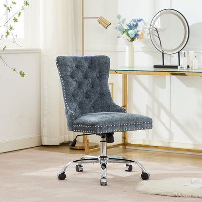 A&A Furniture Office Chair,Modern Chenille Upholstered Tufted Button Home Office Chair with Chrome Metal Base,Adjustable Desk Chair Swivel Office Chair (Light Blue)