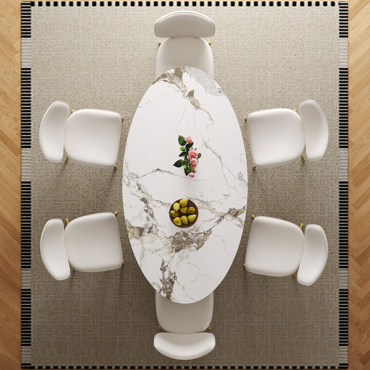 Steel Base Oval Sintered Stone Dining Table With 4 Chairs