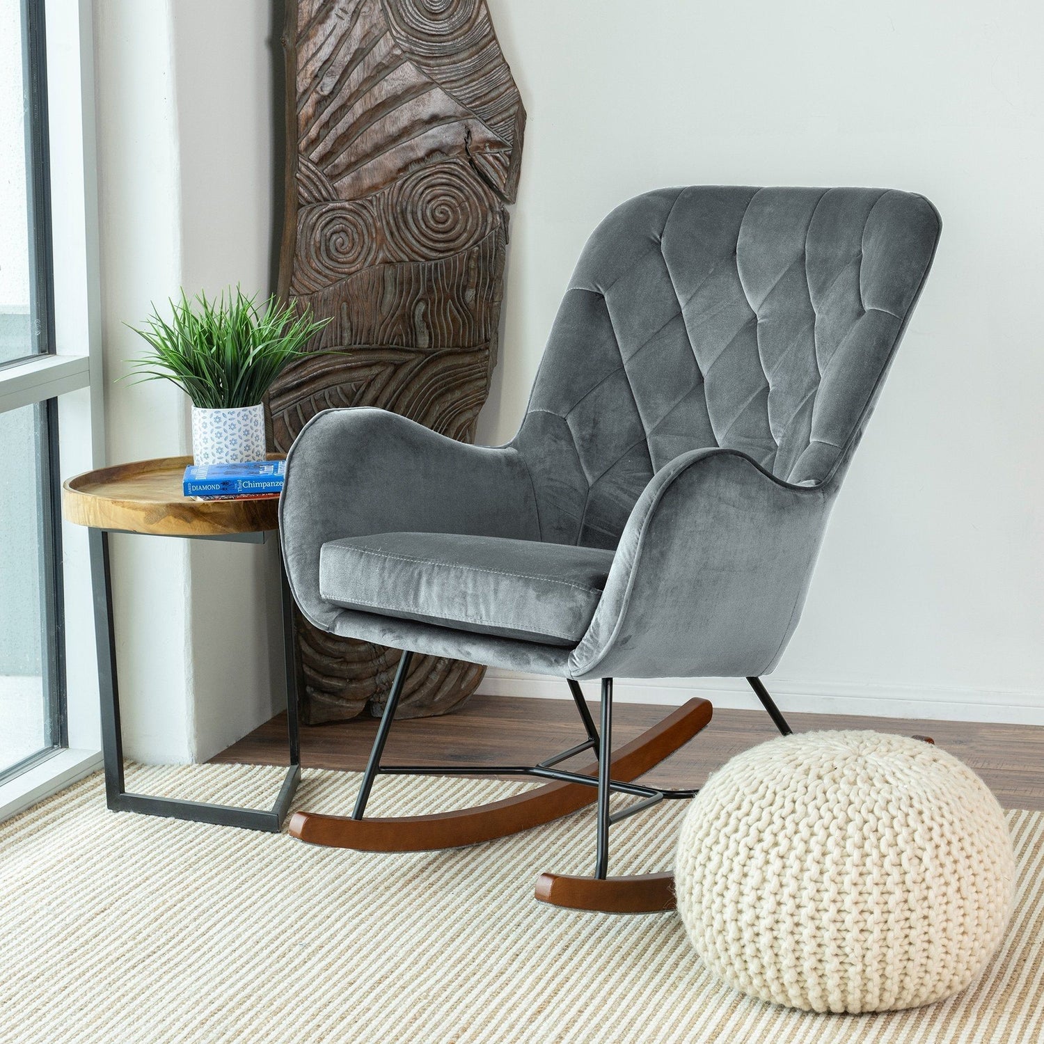 Hannah - Mid-Century Modern Rocking Chair - Gray
