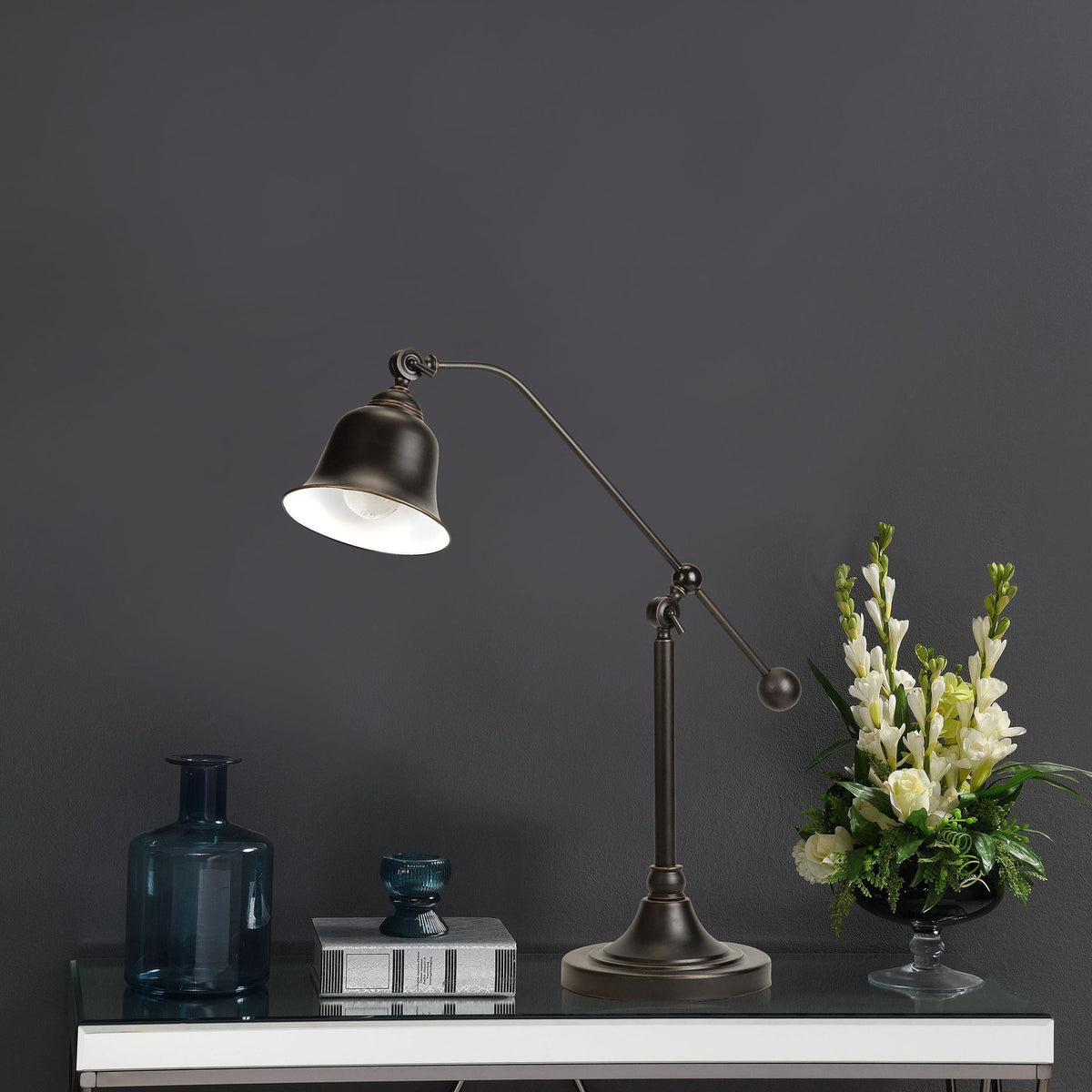 Eduardo 25-inch Bell Down Bridge Table Lamp Dark Bronze