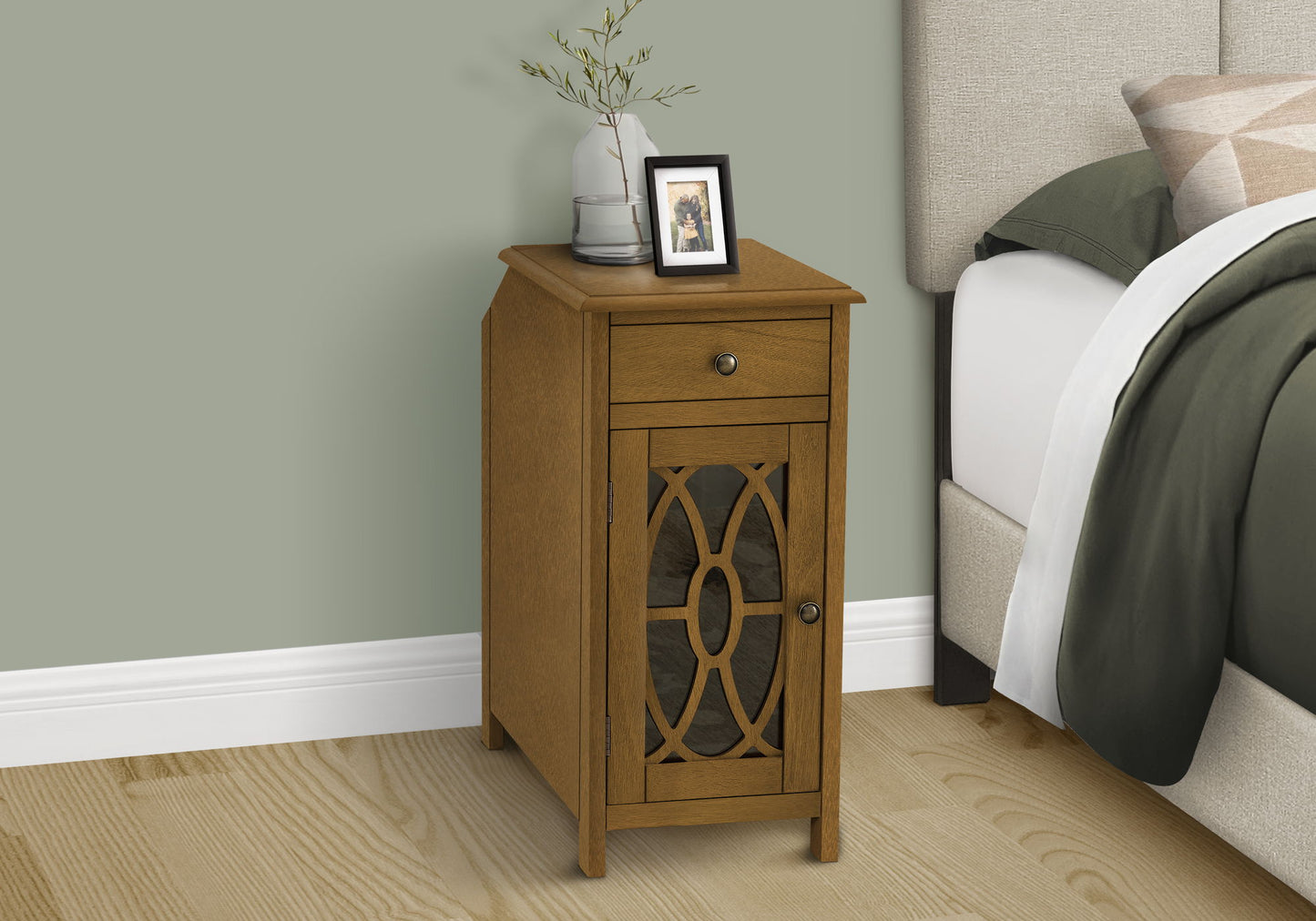 Accent Side Table, Storage Drawer, Traditional - Taupe