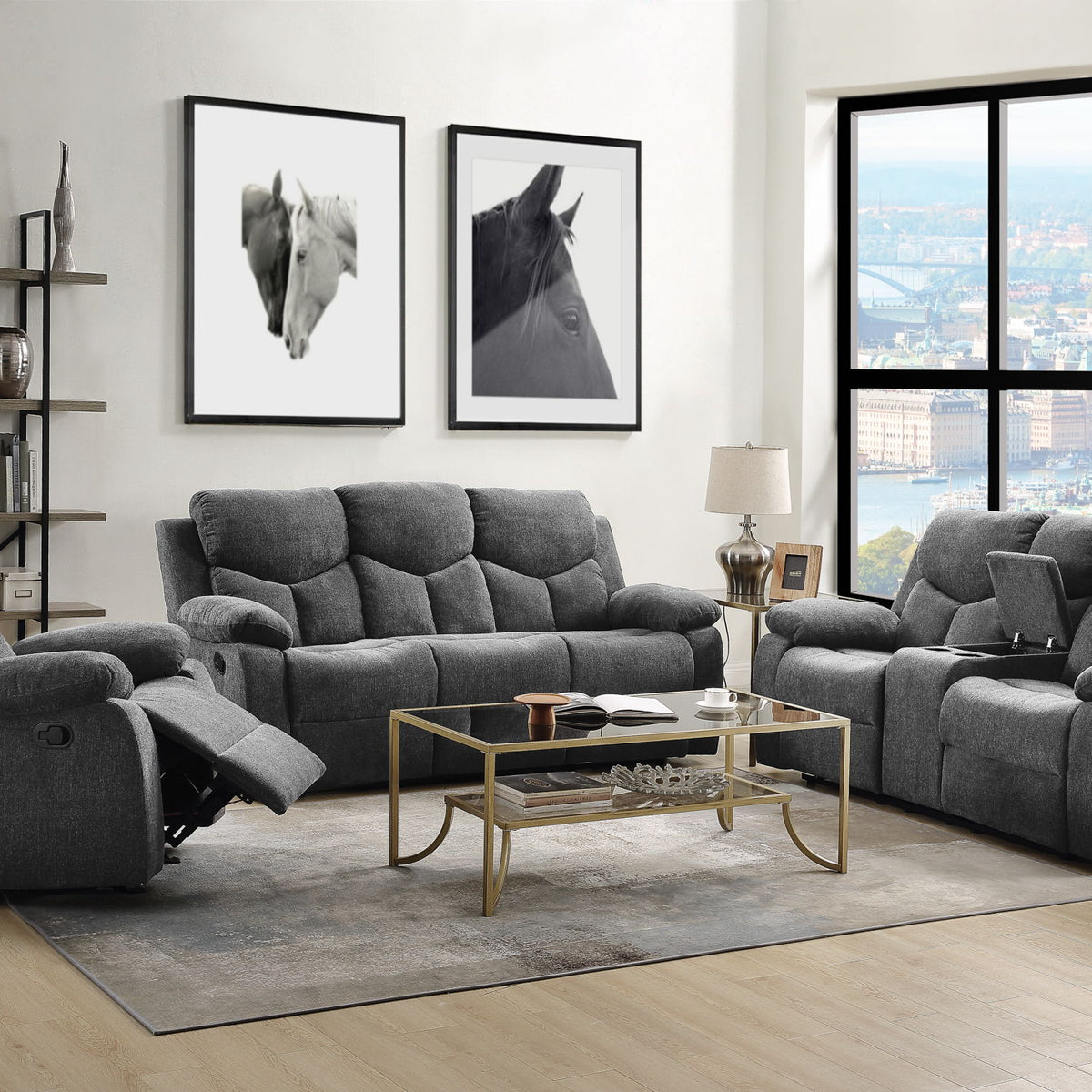 Kalen - Chenille 3 Piece Recliner Living Room Set - Gray