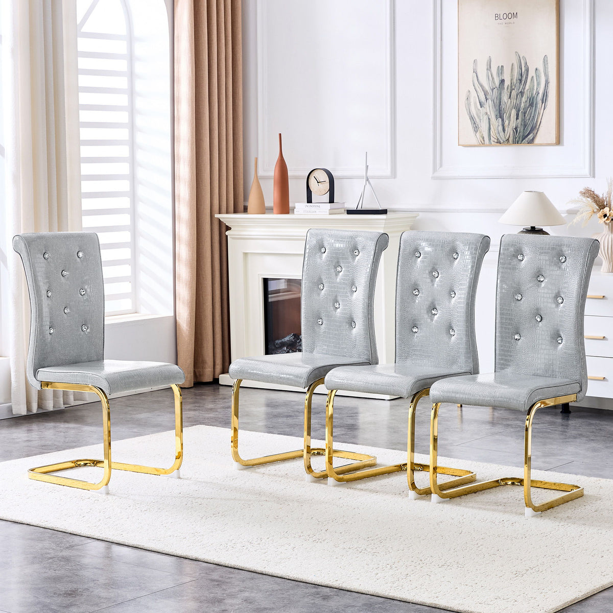 Elegant Design Alligator Skin Upholstered Dining Chairs