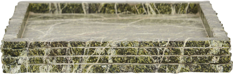 Genuine marble tray with rectangular rim, green stone with subtle white veining.