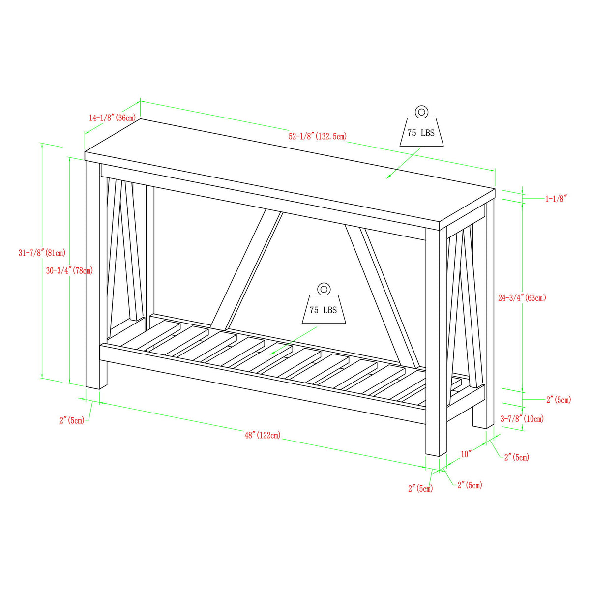 Farmhouse A Frame Entry Table With Lower Shelf