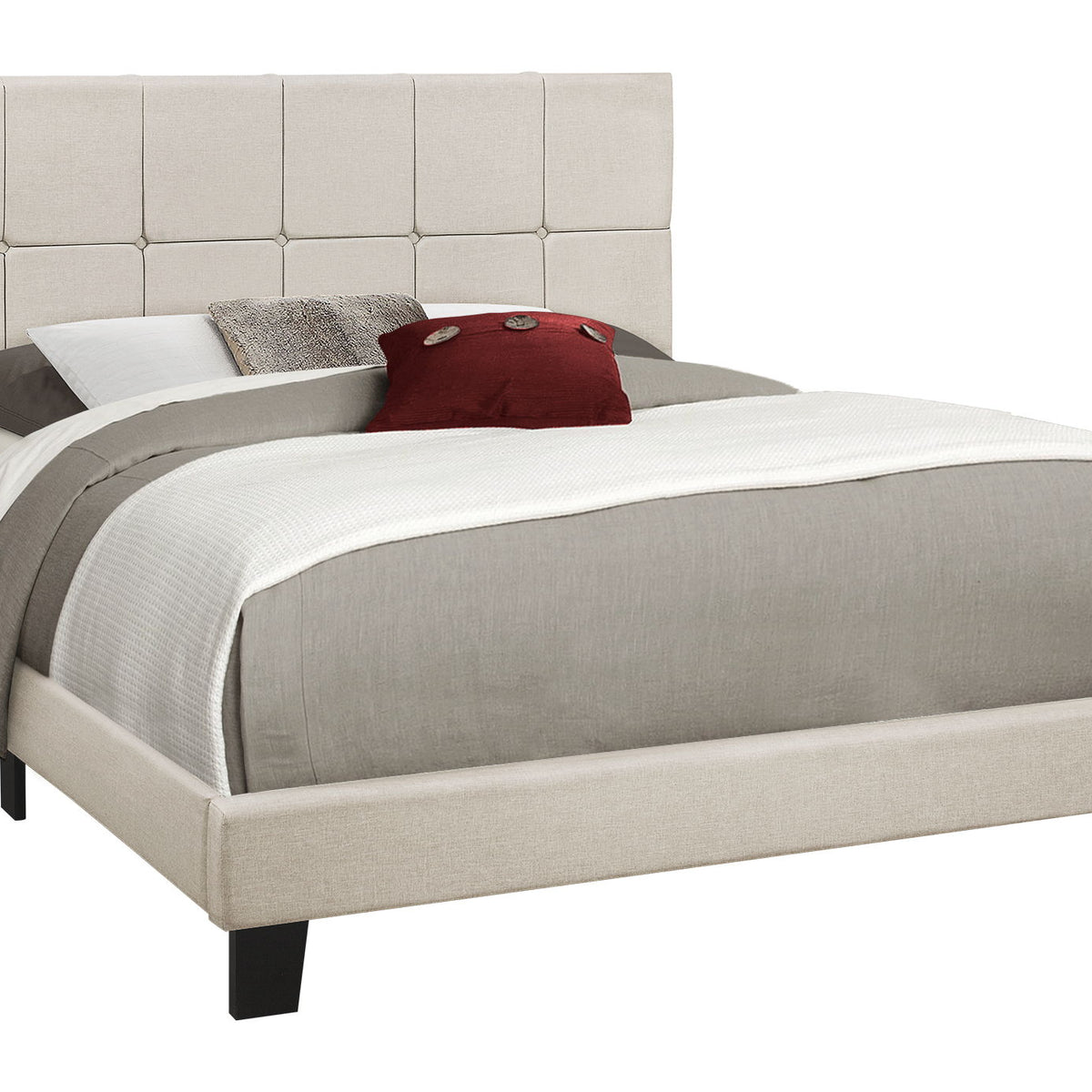 Queen Size Bed, Upholstered, Transitional - Beige