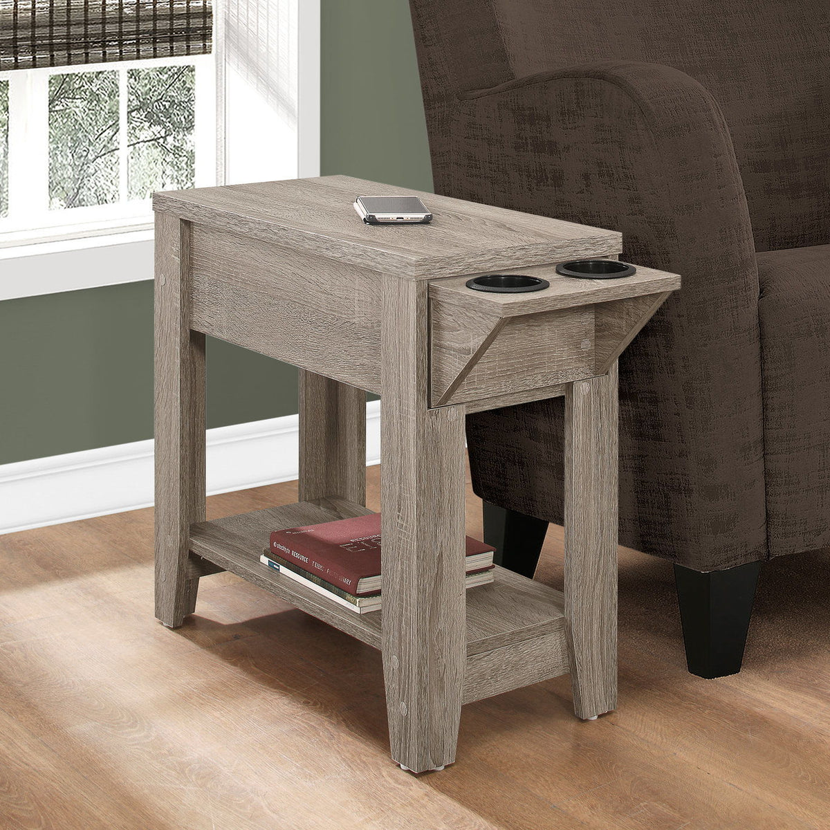 Accent Side Table, Storage, Lamp, Transitional Space-Saving Design