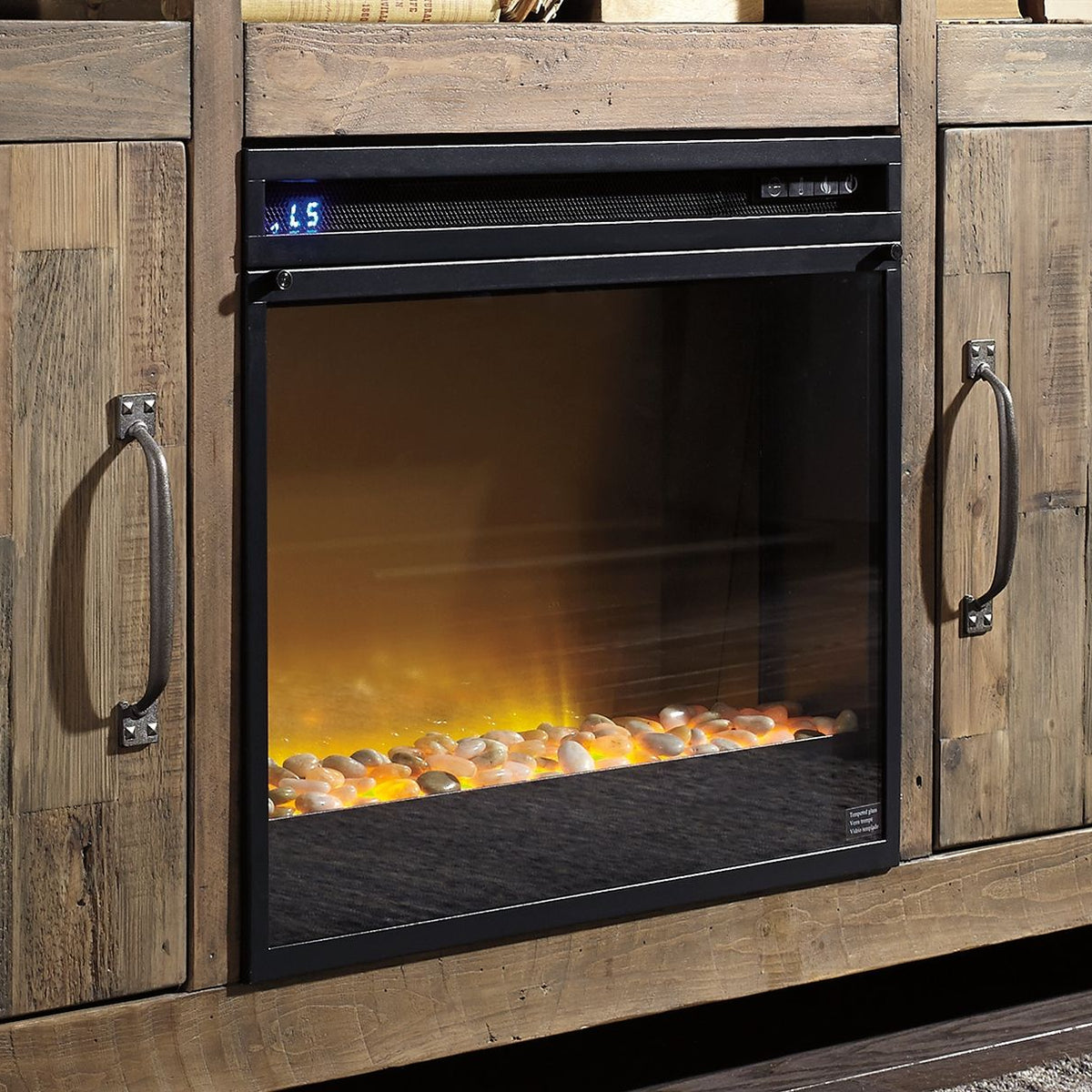 Entertainment Accessories - Fireplace Insert Glass/Stone - Black